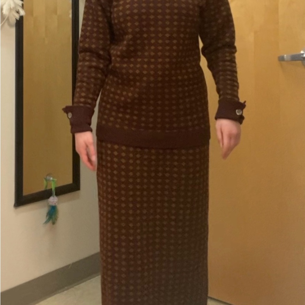 1970s knit sweater and skirt set